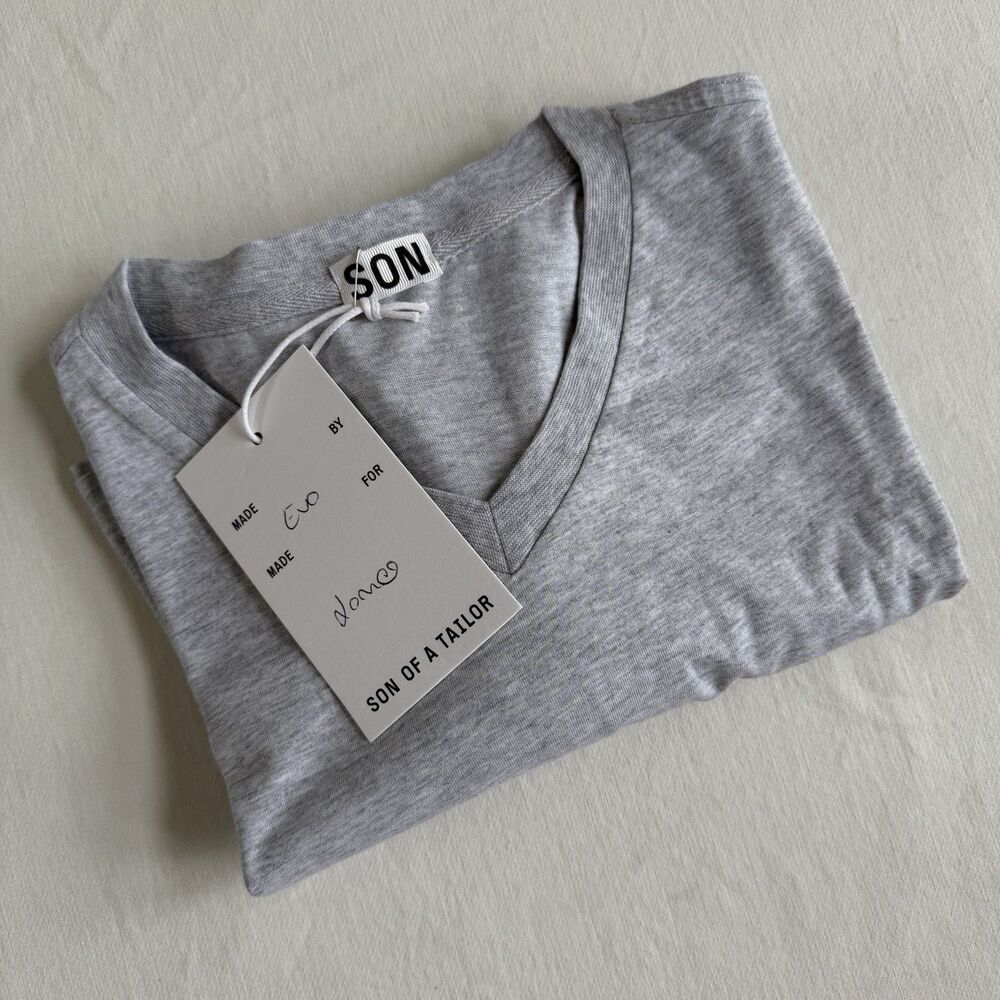 NEW Son of a Tailor Light Gray Custom T-Shirt V Neck LARGE Supima Cotton